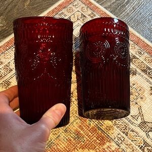 2 Pioneer Woman Red Glass Tumblers
